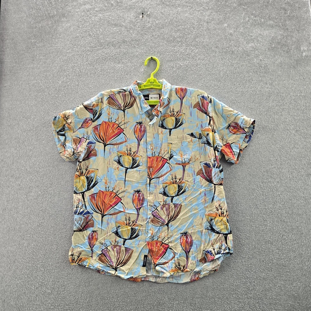 Molokai Surf Co. Men Button Up Shirt XL Blue Floral Hawaiian Shirt Cottagecore